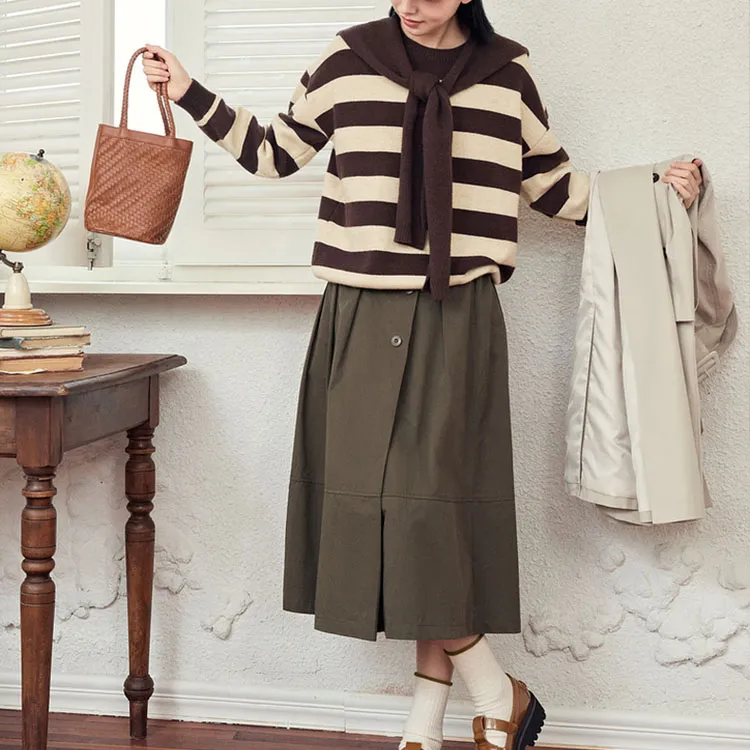 ZIHAN Casual Long Skirt Women's Moss Green-1