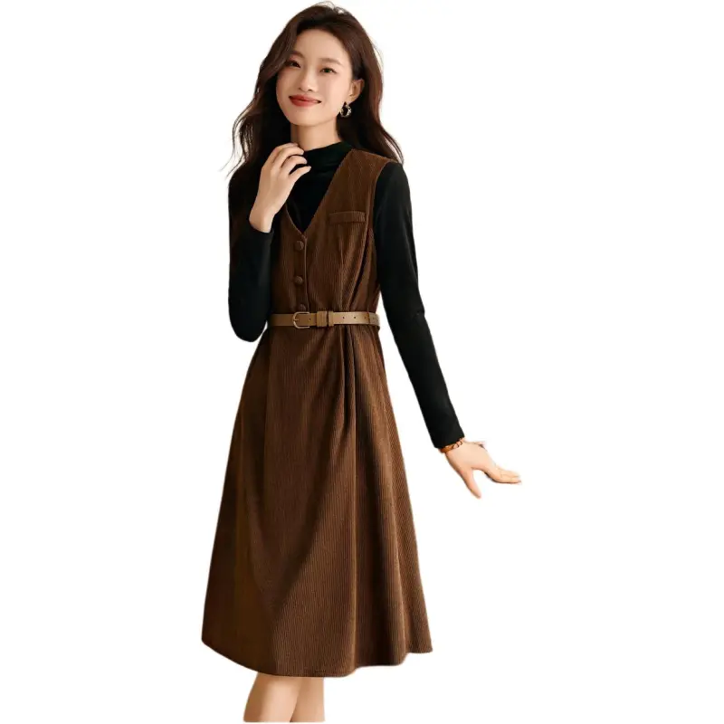 Mo Han Yi Mei Skirt Set Women's Black Inner Coffee Outer-1