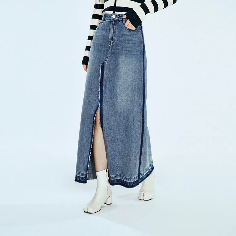 COVERINS Denim Long Skirt Women's Blue-1