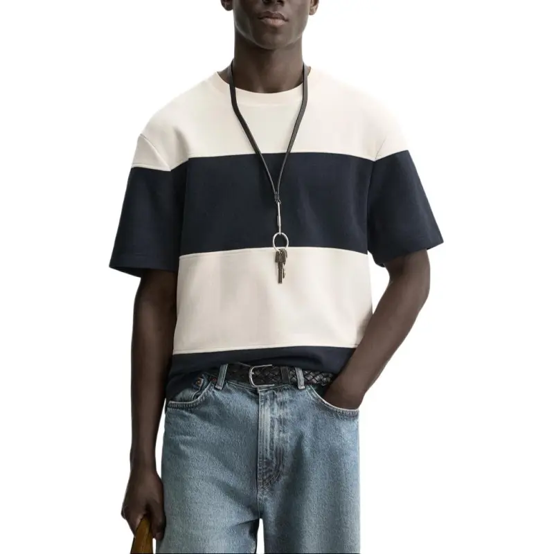 ZARA T Shirt Men's White/Sea Blue-2
