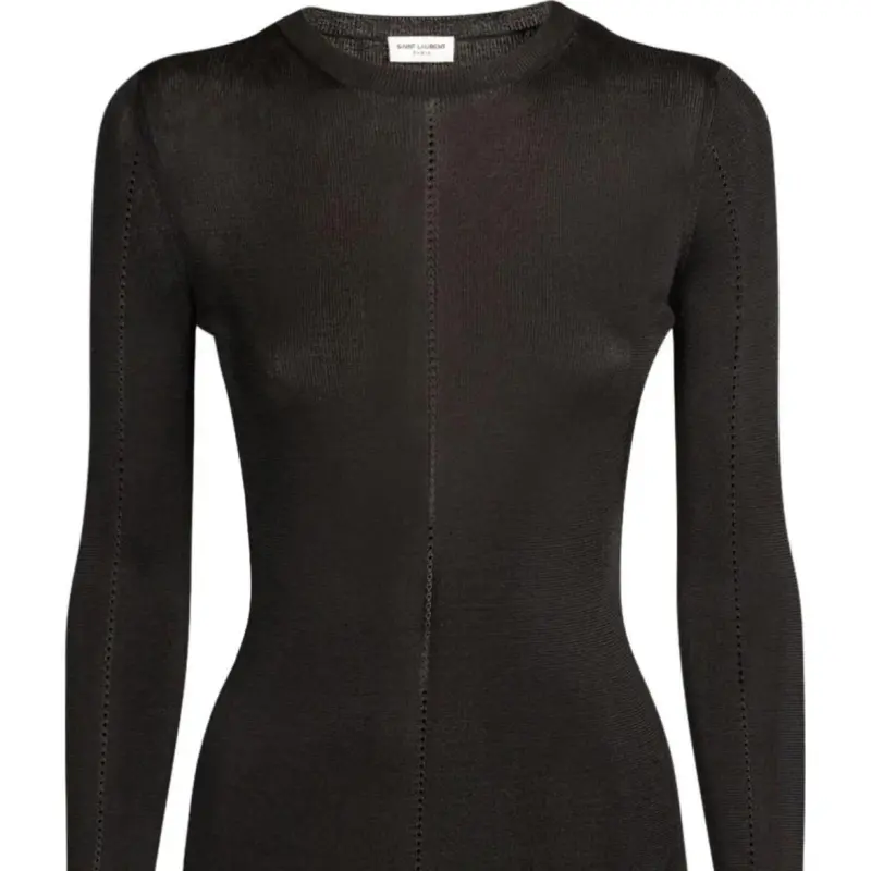 SAINT LAURENT Long Sleeved Crewnecck Rib Knitted Top-5