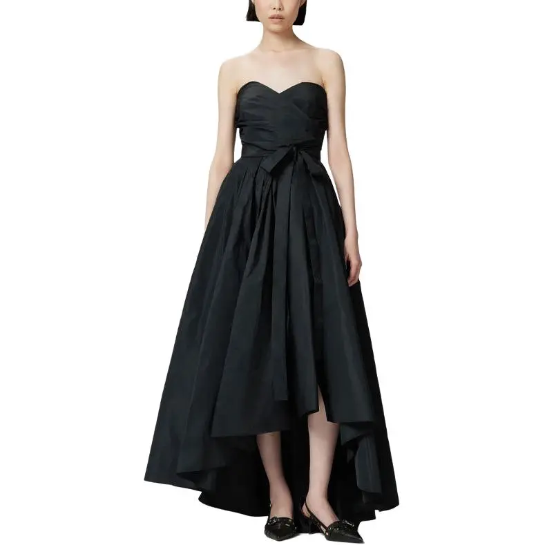 PINKO Strapless Pleated Asymmetric Midi Dress-2