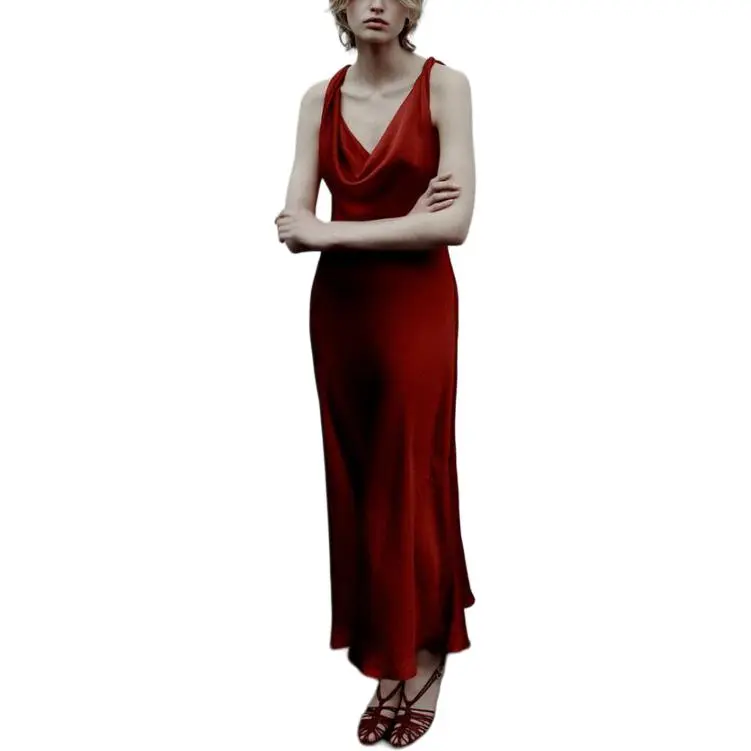 ZARA Valentine's Day Collection SS25 Slip Dress Women's Red-4