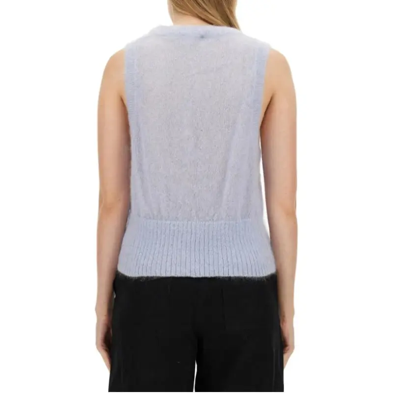 GANNI U Neck Tie String Knit Vest-4