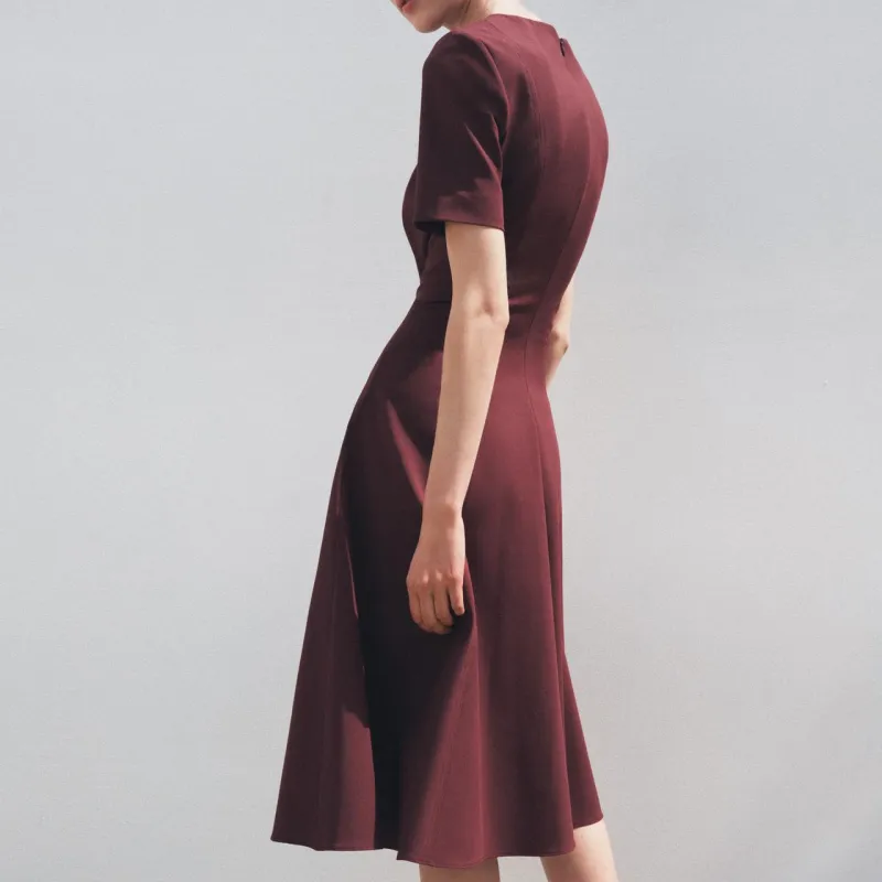 ZARA ZW Series Short Sleeved Dress Women's Burgundy-3