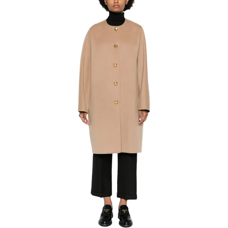 PRADA Crewneck Button-Up Long Coat-3