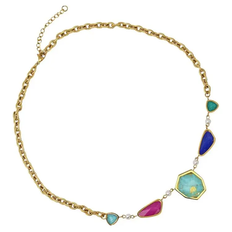 ANARTXY Surgical Steel Gemstone Necklaces Women's Green/White-1