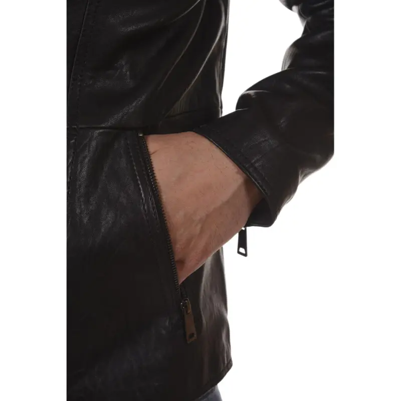 ARMANI JEANS Leather Jacket Men's Black-4