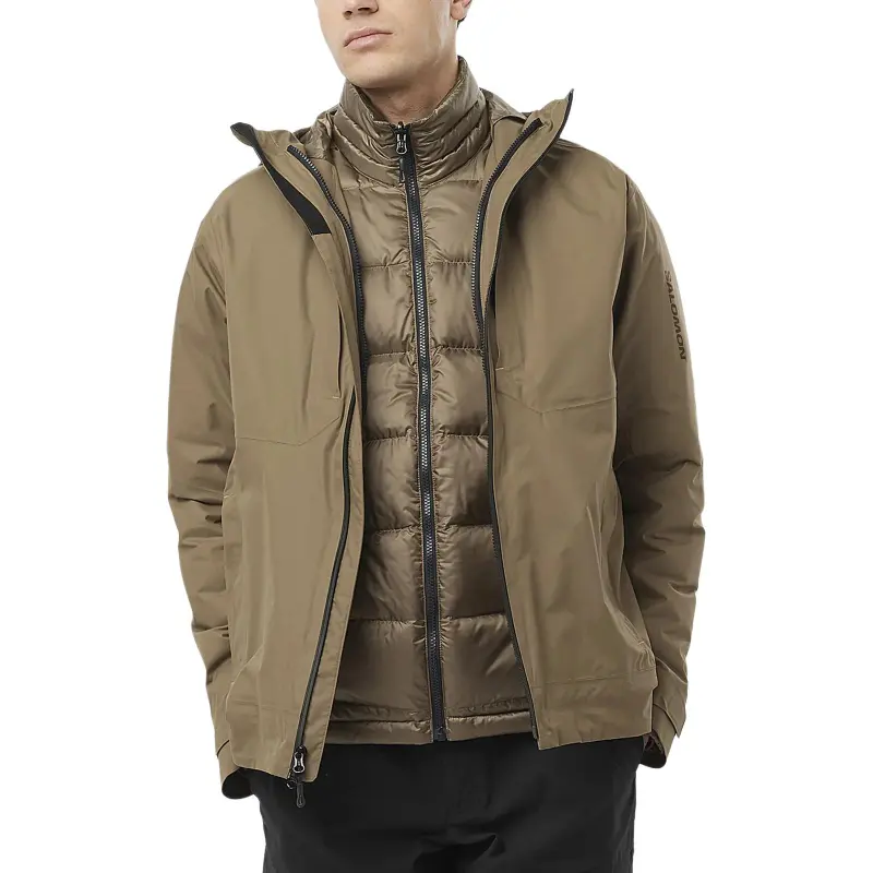 SALOMON PATROLLER 3IN1 DOWN Hiking Water-Resistant Windproof Breathable Warm Windbreaker Jacket Men's Mushroom Brown-1