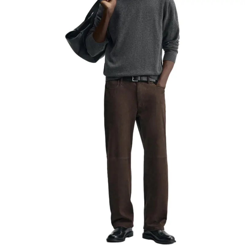 ZARA Leather Pants Men Brown-2