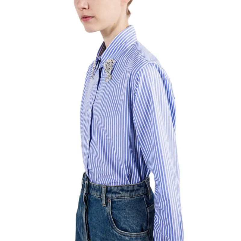 PRADA Embellished Long Sleeved Striped Shirt-3