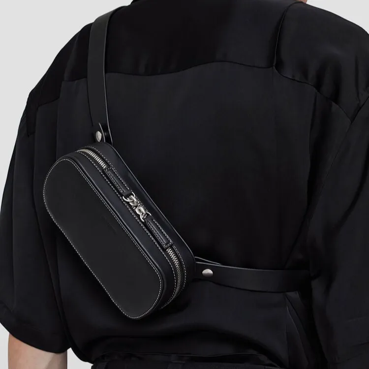 JIL SANDER Calfskin Shoulder Bag Crossbody Bag Small Size Men's Black-3