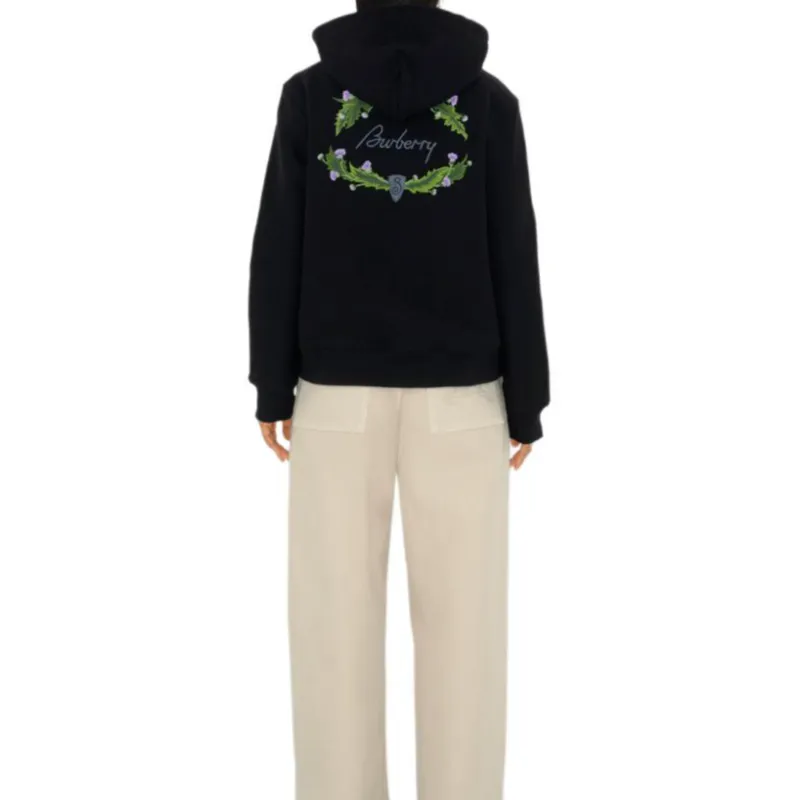 Burberry Logo Embroidered Zip Up Drawstring Hoodie-2