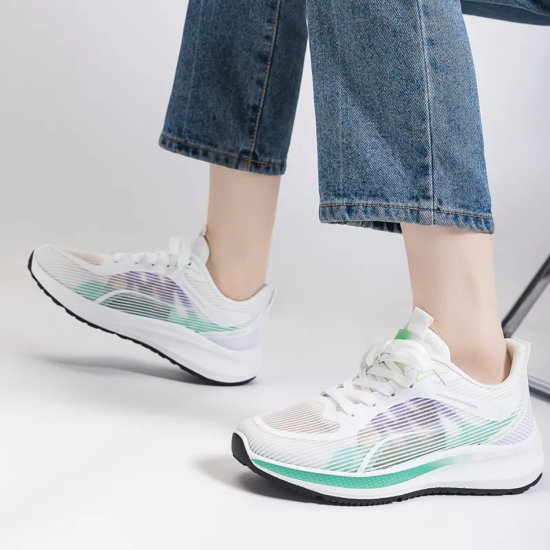 Warrior Lightweight Wear Resistant And Slip Resistant Low Top Casual Running Shoes Women's White Green Purple-3