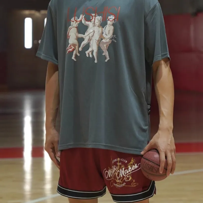 LUSHISI Basketball Shorts Unisex Maroon-2
