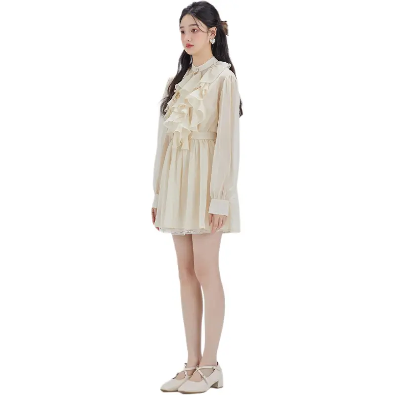 DEAR DEER PUFF Long Sleeved Dresses Women's White/Pink-3