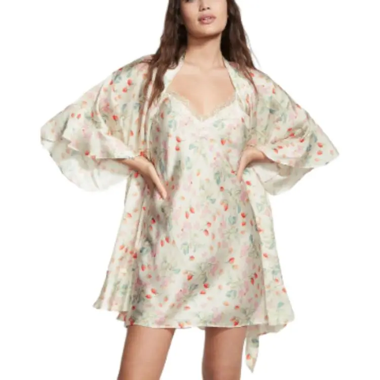 Victoria's Secret SEXY KI Sleep Robe Women's Beige Strawberry Print-1