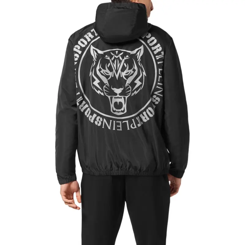 PLEIN SPORT Carbon Tiger Hooded Windbreaker-3