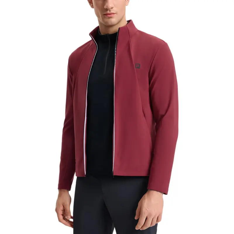 FILA Knitted Fabric Long Sleeved Coat Men's Rusty Red-3