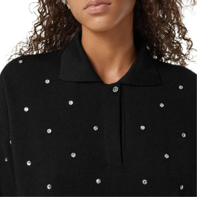 VERSACE Stud Embellished Long Sleeved Knitted Polo Shirt-4