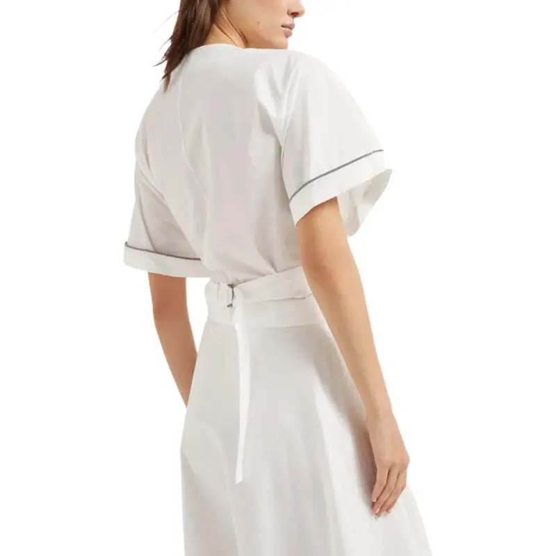 Brunello Cucinelli Shiny Trim Poplin Kimono Style Top-3