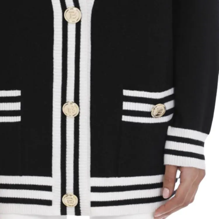 BALMAIN Stripe trim Longline Cardigan-5