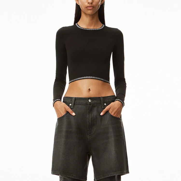 Alexander Wang Embellished logo Cropped T shirt-1