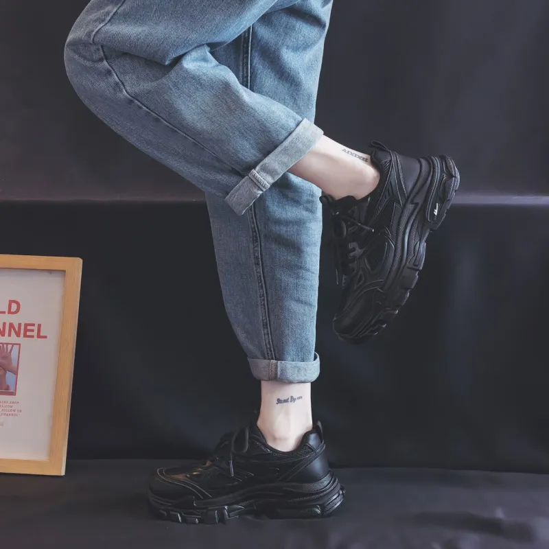 Warrior Warrior Height Increasing Wear Resistant Slip Resistant Low Top Chunky Sneakers Women's Black-8