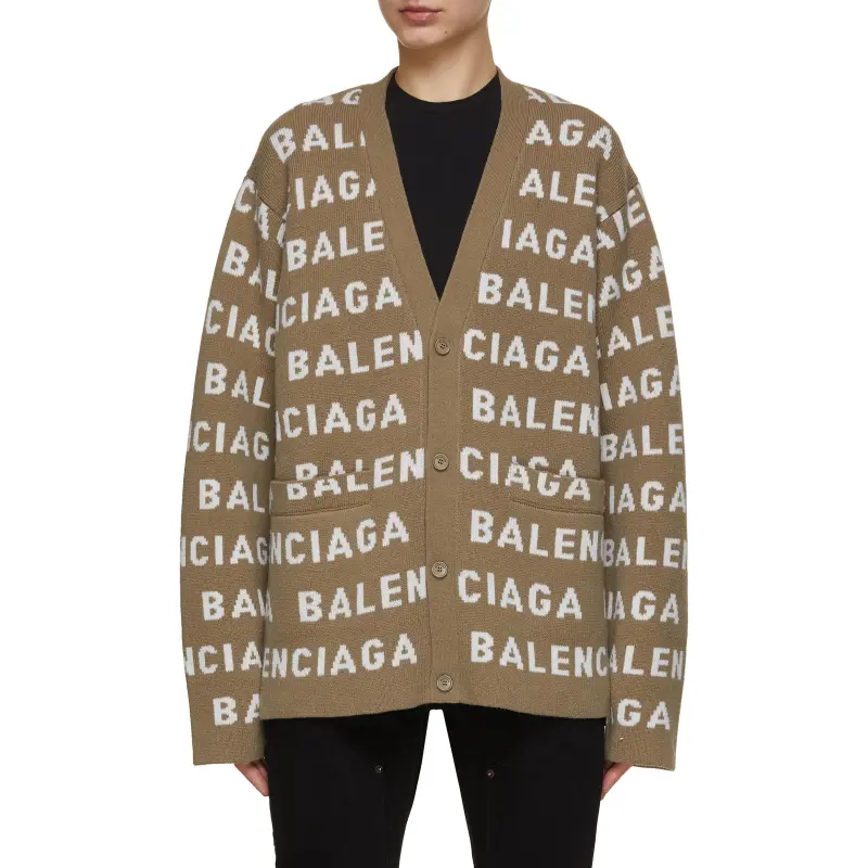 Balenciaga All-Over Logo Intarsia Buttoned Cardigan-2