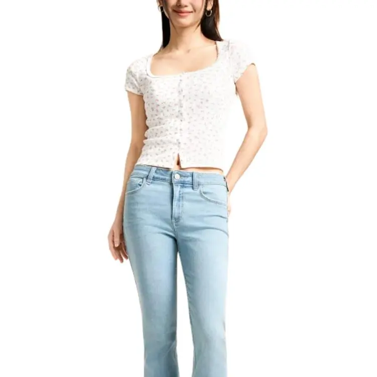 Hollister T Shirt Women's White Floral-4