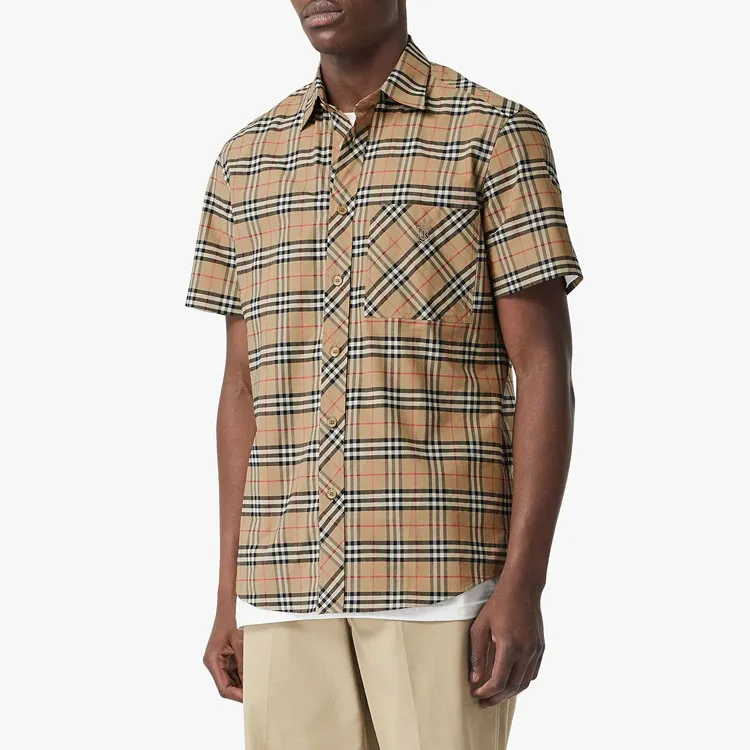 Burberry S/S Small Scale Check Stretch Cotton Shirt-1