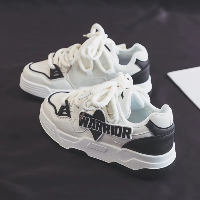 Warrior Warrior Height Increasing Wear Resistant Low Top Skateboard Shoes Women's White Black-6