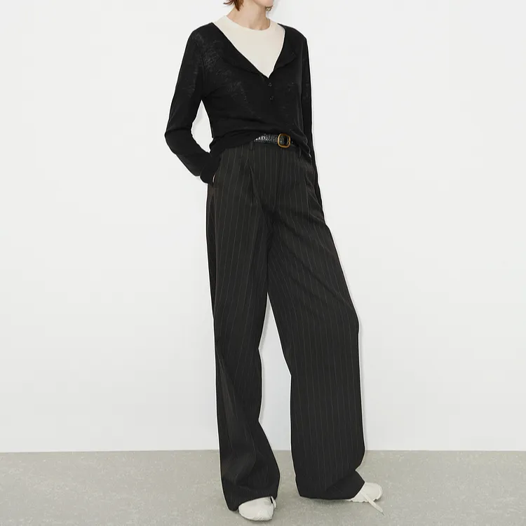 MOCO Suit Trouser Women's Black Gray Stripes-3
