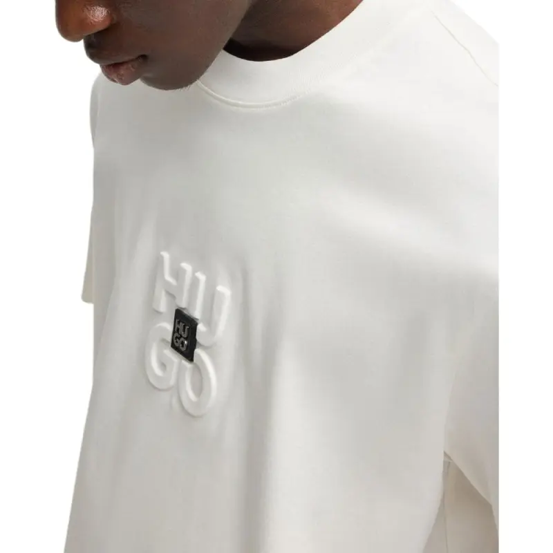 HUGO BOSS Interlock Cotton With Stacked Logos T Shirt Men's White-4