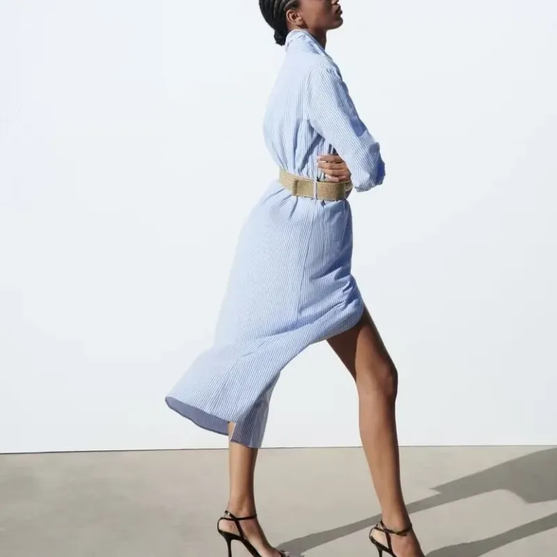 ZARA Long Sleeved Dress Women's Blue-4
