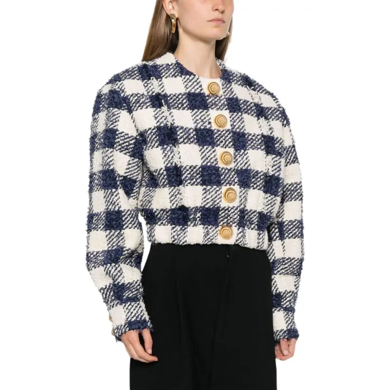 BALMAIN Gingham Check Tweed Jacket-4