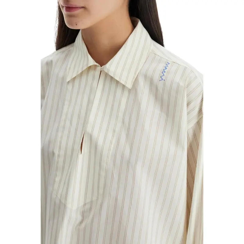 MARNI Logo Embroidered Pinstriped Shirt 'White'-3