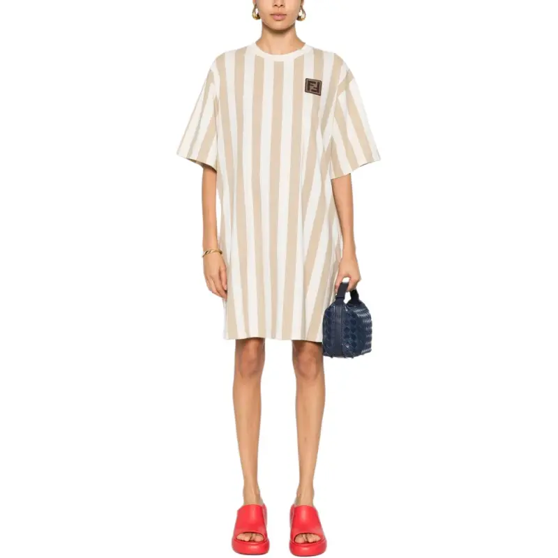FENDI Striped Crewneck T Shirt Dress-2