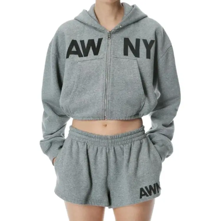 T By Alexander Wang Graphic Deconstructed Wrap Hoodie Grey-3