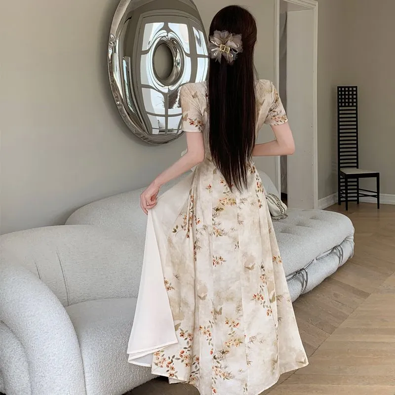 GULIANFEI Short Sleeved Dress Women's Gold Jade Color-6
