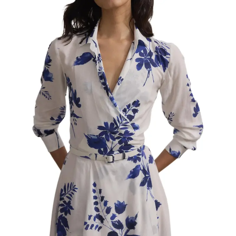 Polo Ralph Lauren Aniyah Floral Textured Day Dress Long-Sleeved Dresses Women's White-2