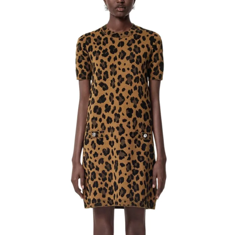 VERSACE Leopard-Jacquard Short-Sleeved Knitted Dress-3