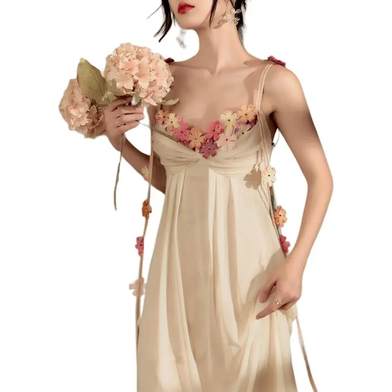 QIAOYUHUAZUN Slip Dresses Women's Beige Apricot-3