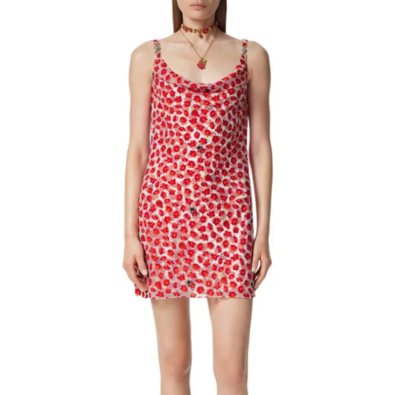 VERSACE Strawberry Garden Devore Printed Sleeveless Mini Dress-3