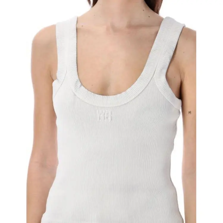 Alexander Wang Logo Embossed Fine Ribbed Tank Top-4