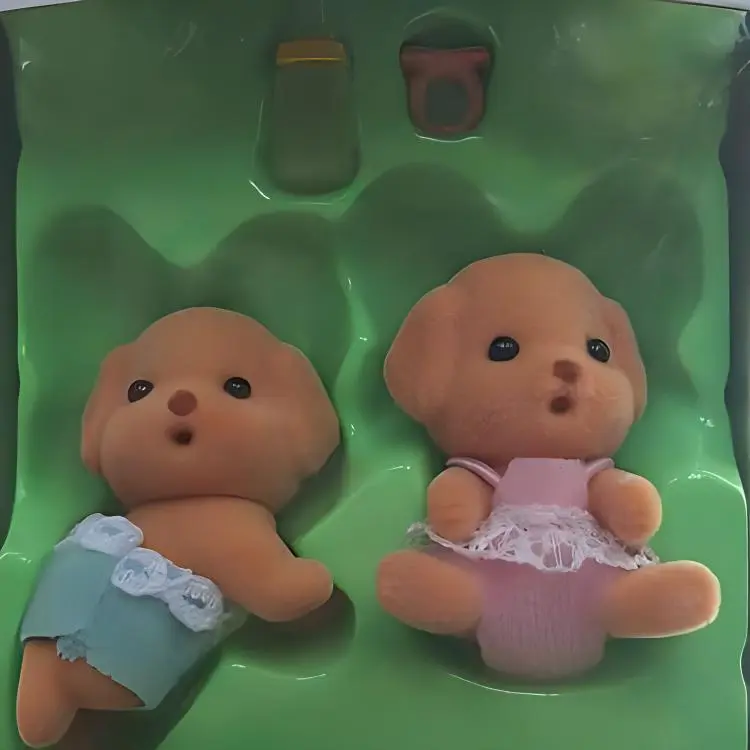 Sylvanian Families Old Version Poodle Twins Dolls Plush Doll Small Size Tall-3