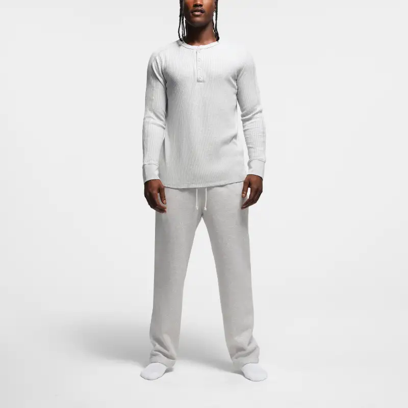 SKIMS MENS SLIM LONG SLEEVE HENLEY T Shirt Men's LIGHT HEATHER GREY/Light Gray-1