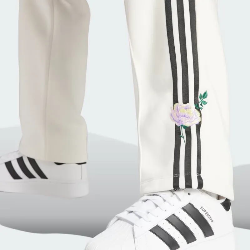 Adidas Originals Embroidered Flower Pants Knitted Sweatpants Women's Cloud White-5