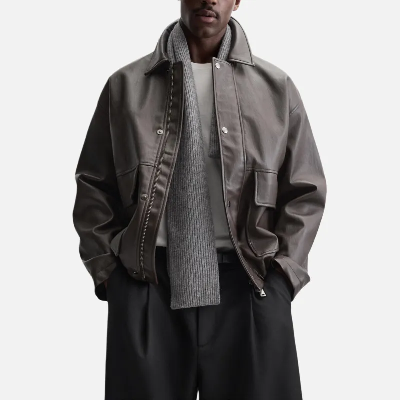 ZARA Leather Jacket Men's Brown-4