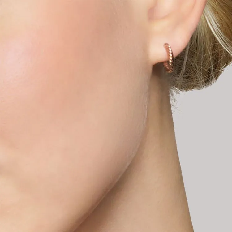 David Yurman 18K Rose Gold Sculpted Cable Huggie Hoop Earrings 10.7mm-2